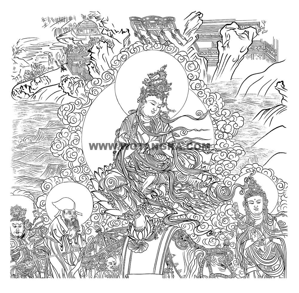 沃唐卡-唐卡白描线稿编号RD53379:敦煌莫高窟·西夏·普贤变