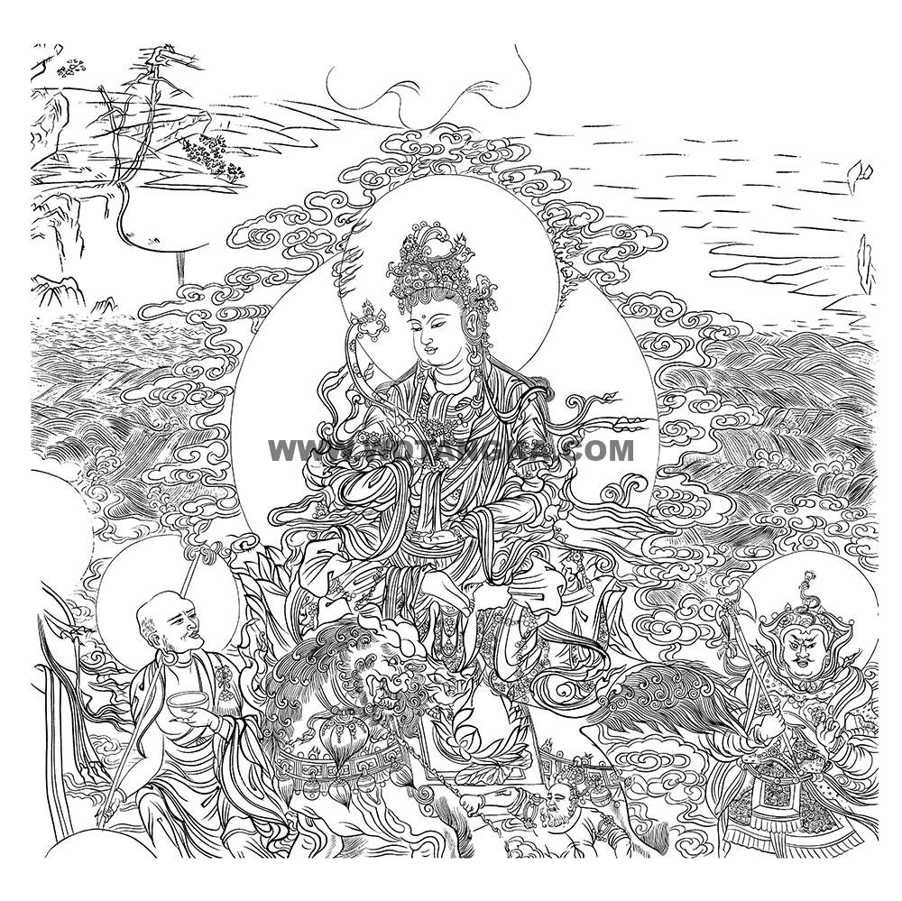 沃唐卡-唐卡白描线稿编号RD54534:榆林窟·西夏·文殊变