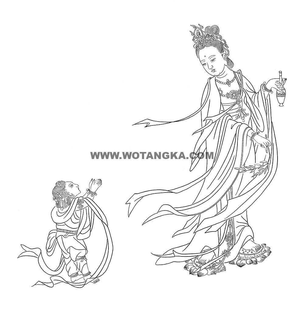沃唐卡-唐卡白描线稿编号RD54650:送子观音