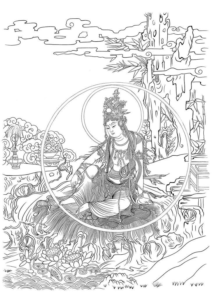 沃唐卡-唐卡白描线稿编号RD56940：榆林窟·西夏·水月观音
