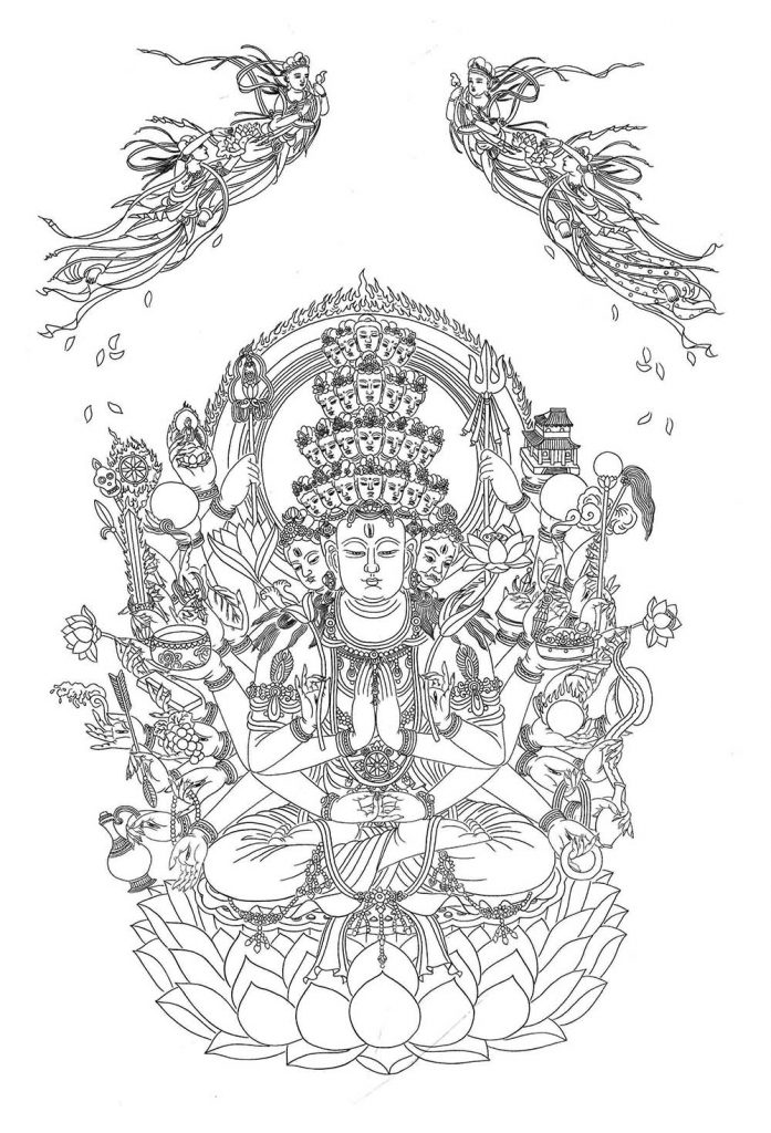 沃唐卡-唐卡白描线稿编号RD58172：千手观音