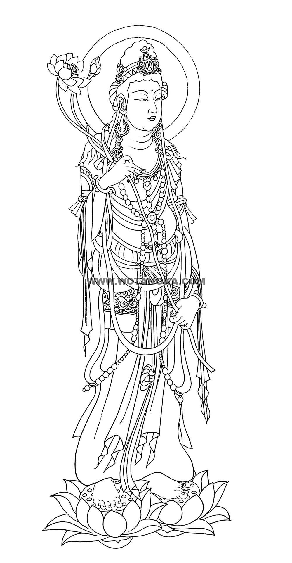 沃唐卡-唐卡白描线稿编号RD58210:持莲观音