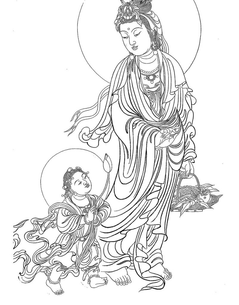 沃唐卡-唐卡白描线稿编号RD58224：送子观音