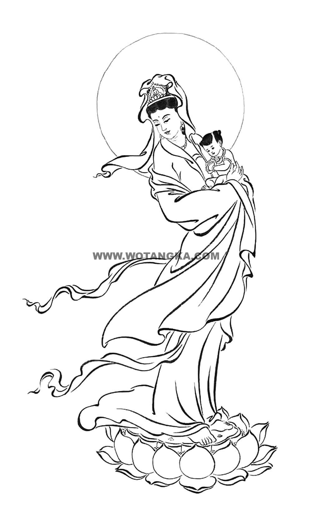 沃唐卡-唐卡白描线稿编号RD58579：送子观音