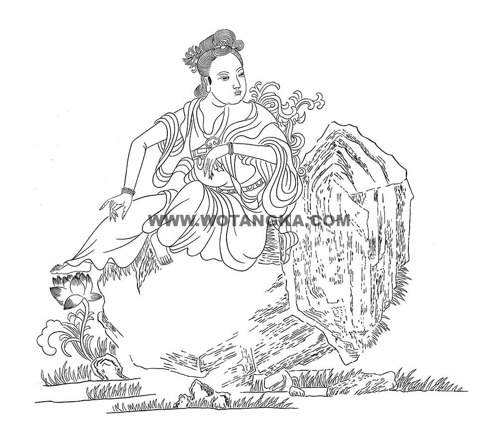 沃唐卡-唐卡白描线稿编号RD60737：岩户观音