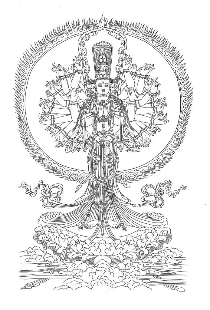 沃唐卡-唐卡白描线稿编号RD62422：千手观音