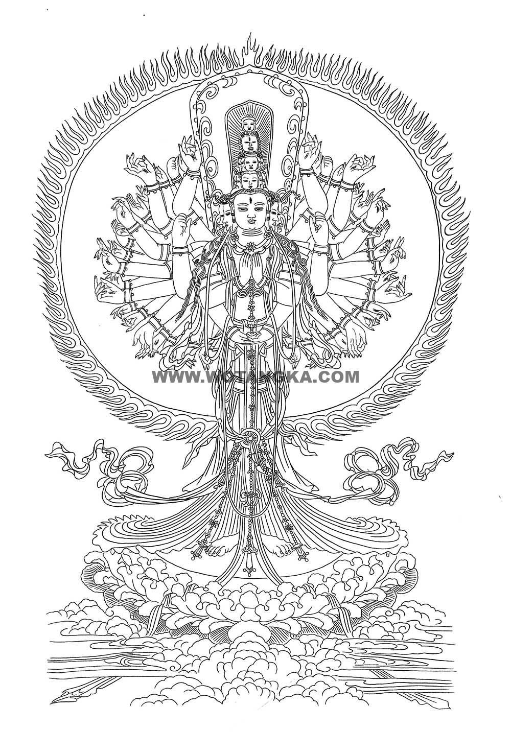 沃唐卡-唐卡白描线稿编号RD62422:千手观音