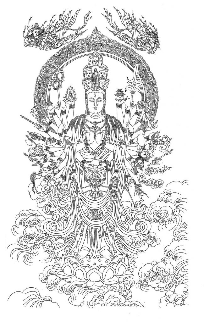 沃唐卡-唐卡白描线稿编号RD62641：千手观音
