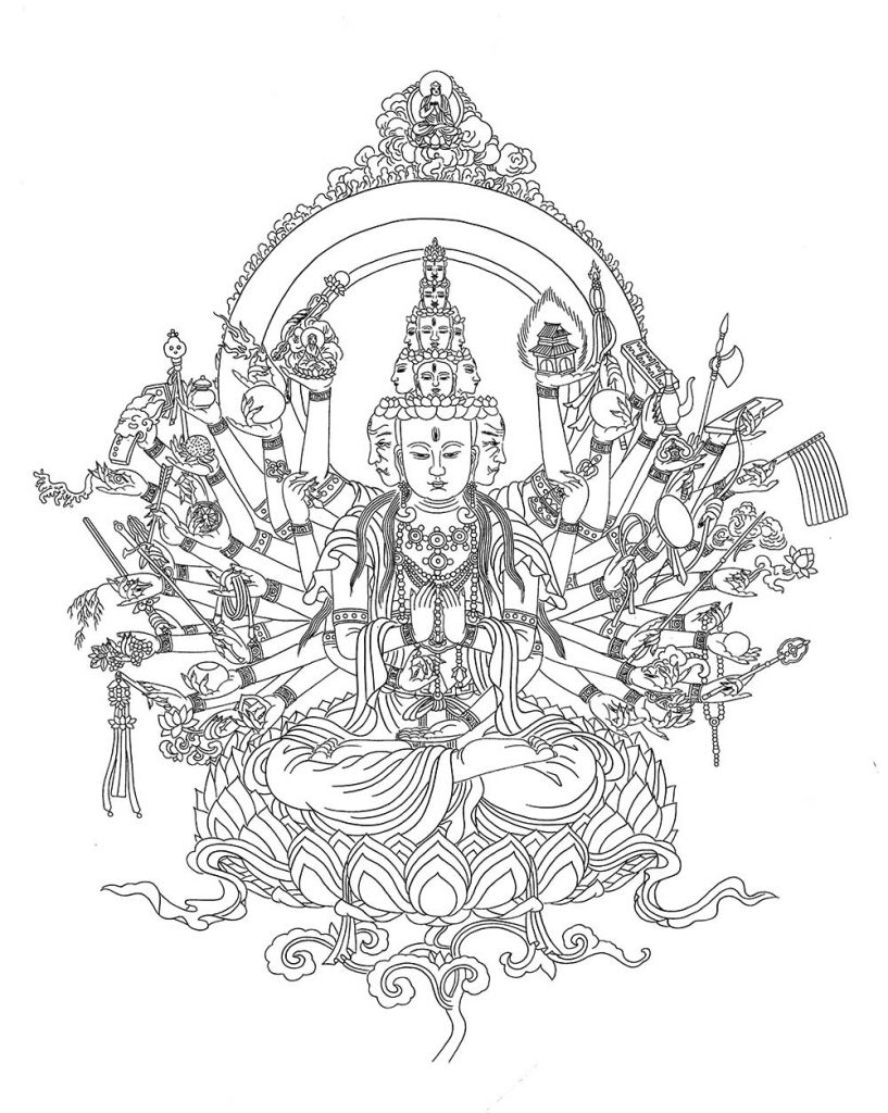 沃唐卡-唐卡白描线稿编号RD62707：千手观音