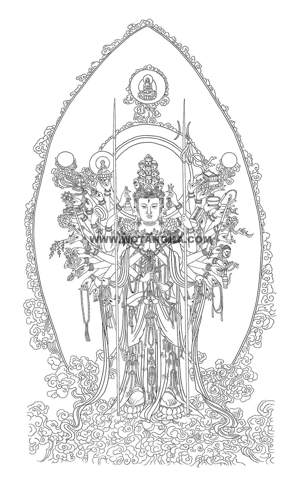 沃唐卡-唐卡白描线稿编号RD63488:千手观音