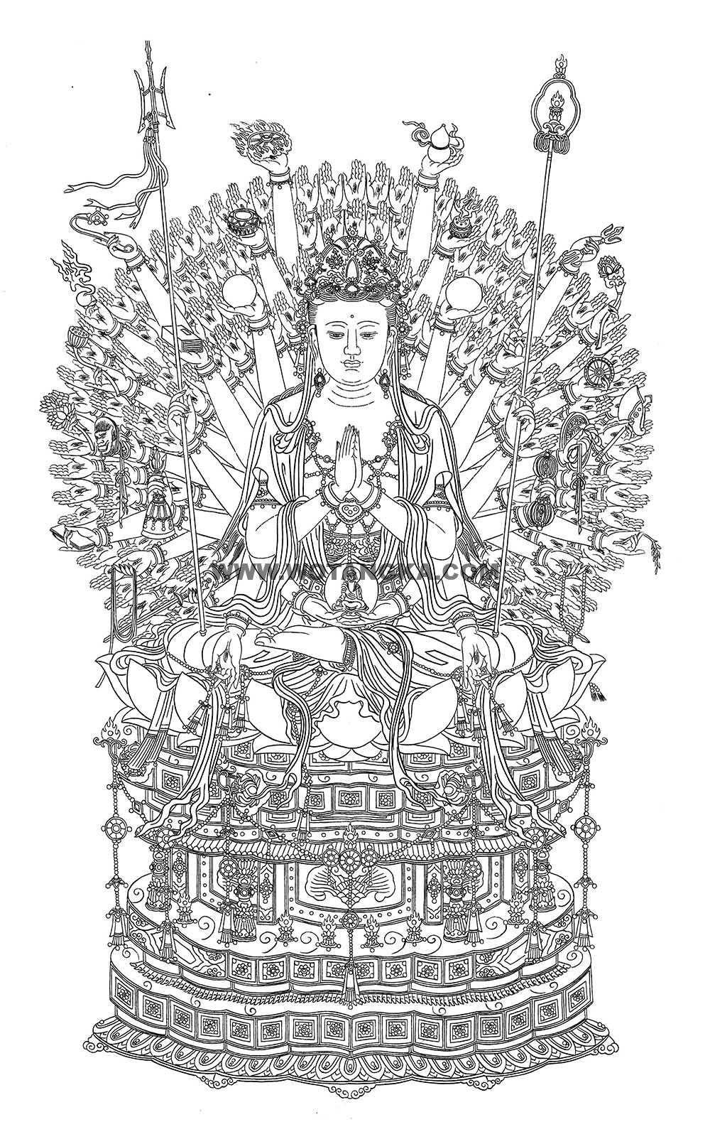 沃唐卡-唐卡白描线稿编号RD64063:千手观音