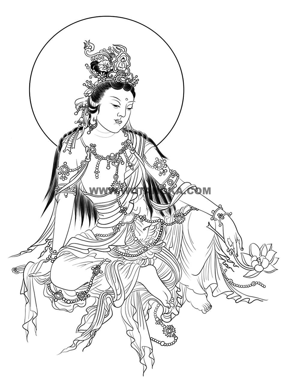沃唐卡-唐卡白描线稿编号RD64430:静息观音