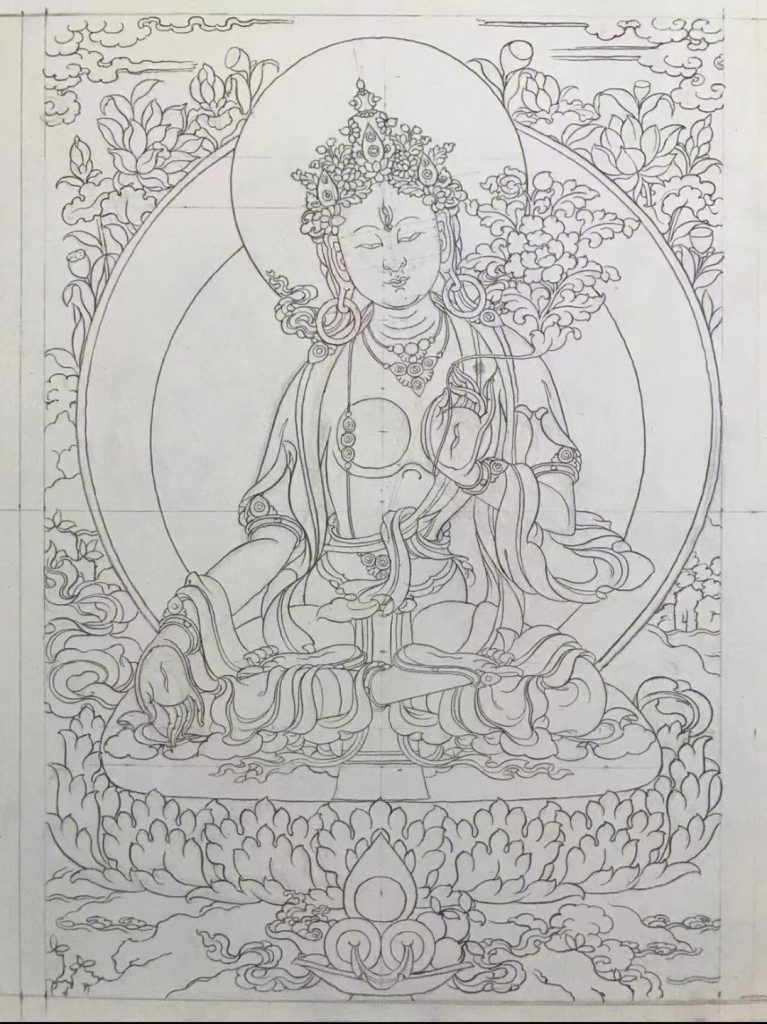 沃唐卡-唐卡白描线稿编号RD64668：白度母