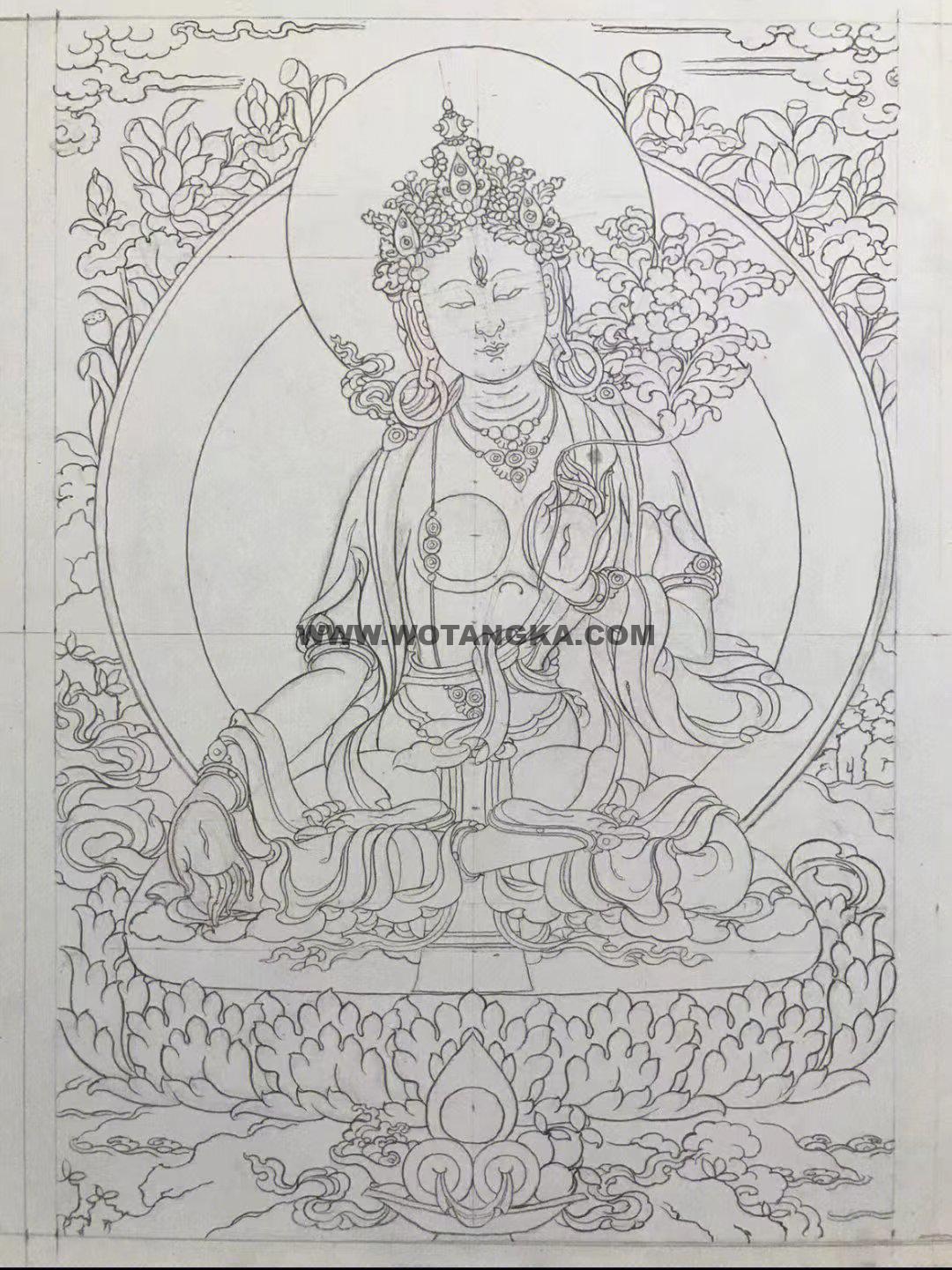 沃唐卡-唐卡白描线稿编号RD64668:白度母