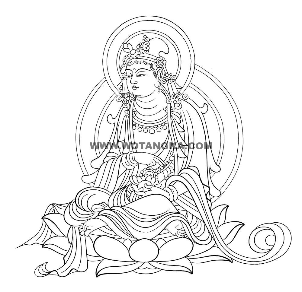 沃唐卡-唐卡白描线稿编号RD66085:榆林窟·中唐·弥勒初会说法