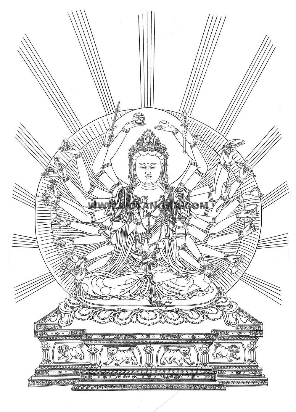 沃唐卡-唐卡白描线稿编号RD66993:千手观音