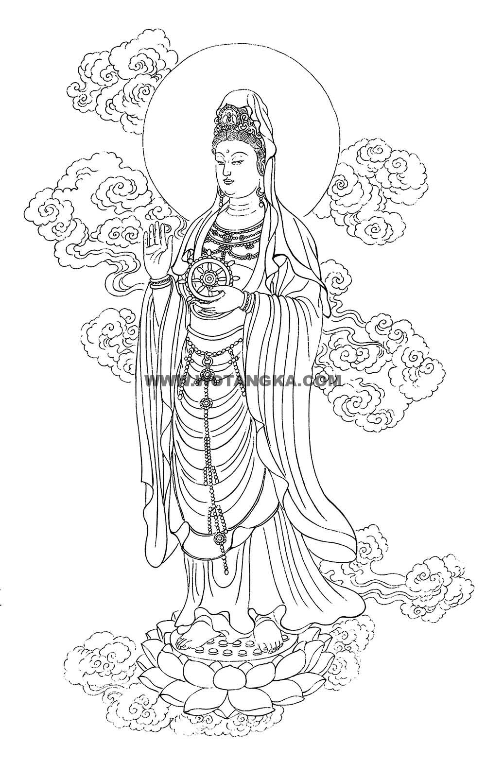 沃唐卡-唐卡白描线稿编号RD70476:如意轮观音