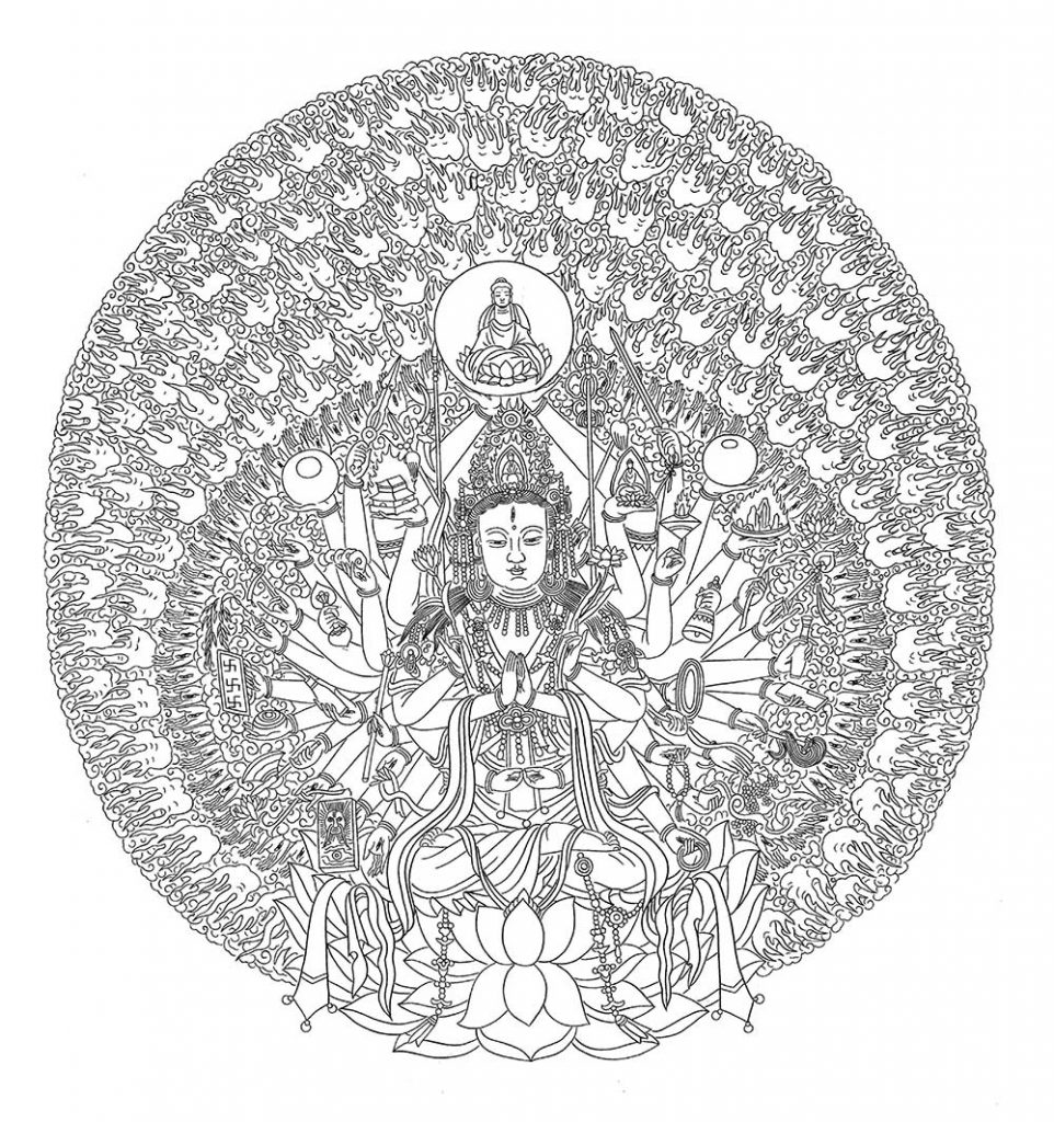 沃唐卡-唐卡白描线稿编号RD71350：千手观音