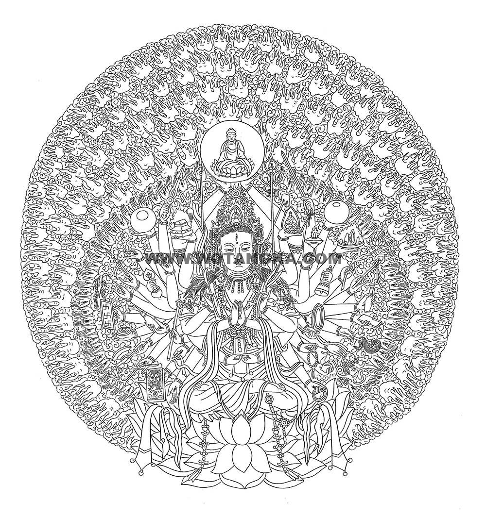 沃唐卡-唐卡白描线稿编号RD71350:千手观音