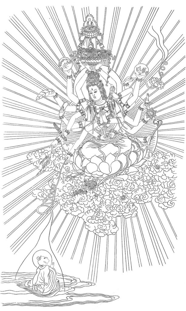沃唐卡-唐卡白描线稿编号RD71573：千手观音