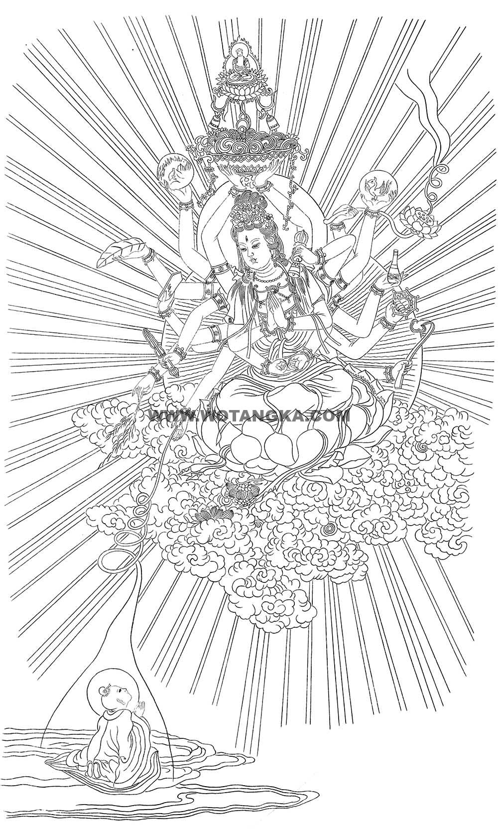 沃唐卡-唐卡白描线稿编号RD71573:千手观音