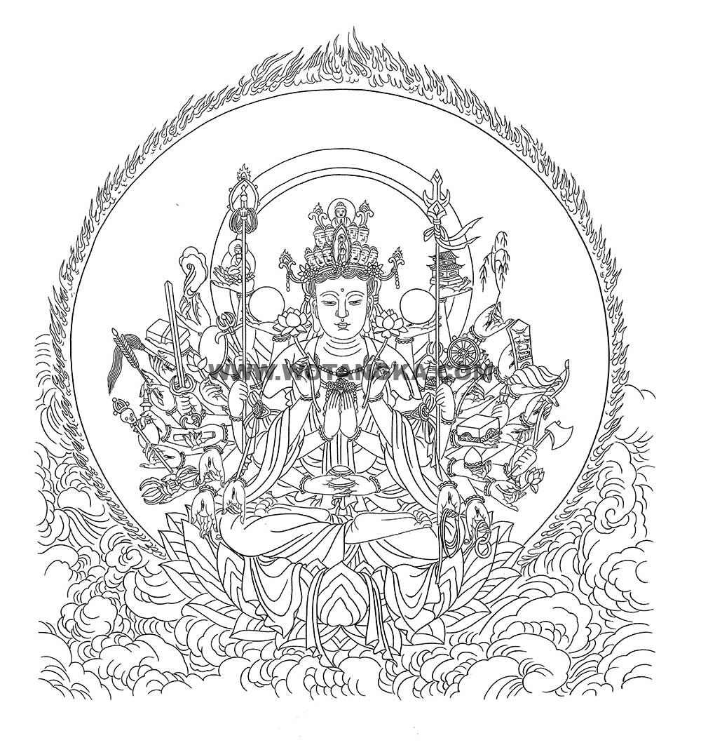沃唐卡-唐卡白描线稿编号RD71991:千手观音
