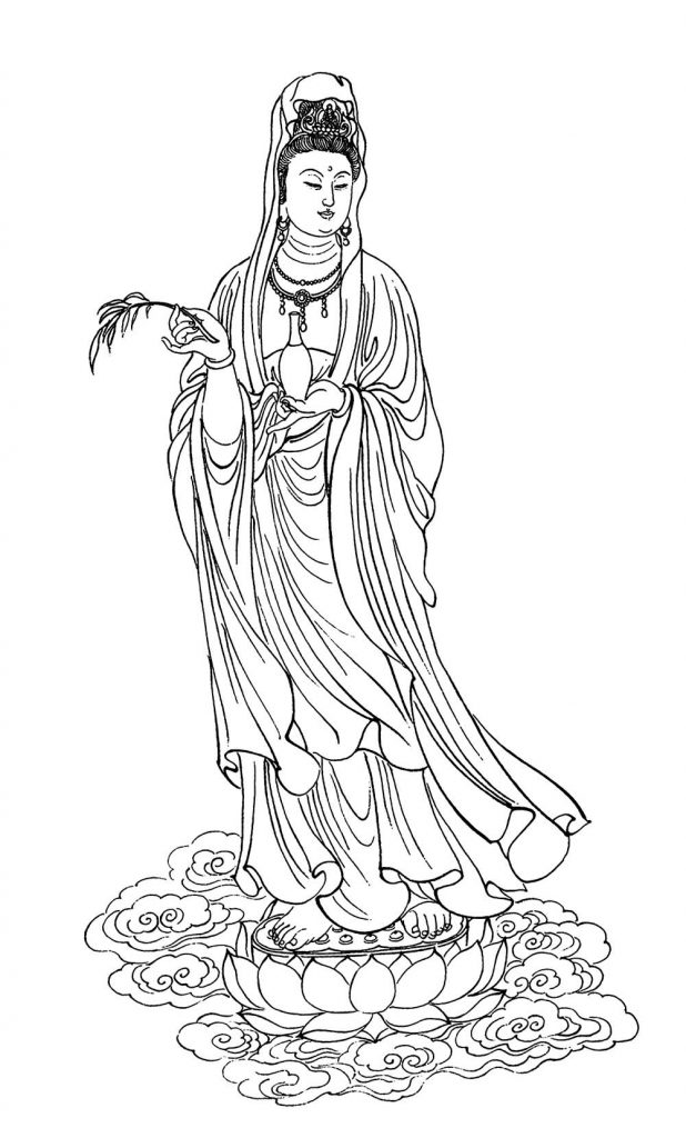 沃唐卡-唐卡白描线稿编号RD75713：洒水观音