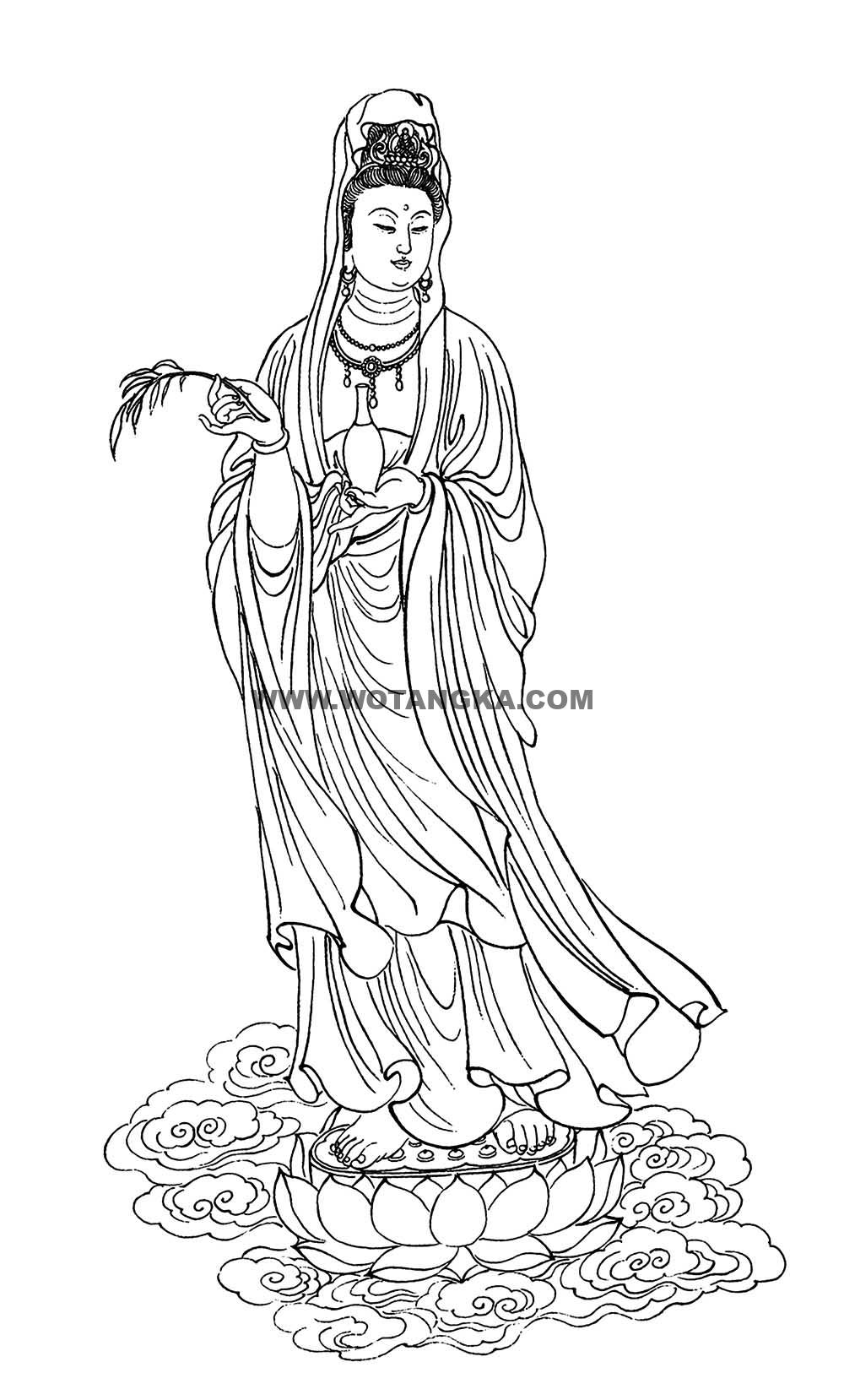 沃唐卡-唐卡白描线稿编号RD75713:洒水观音