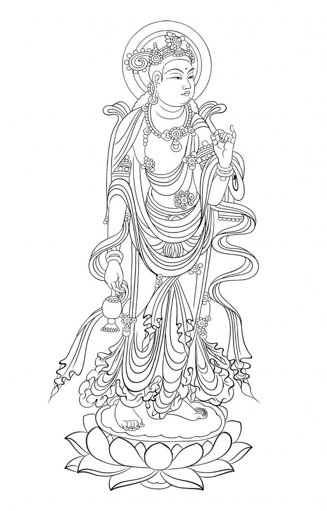 沃唐卡-唐卡白描线稿编号RD75845：榆林窟·中唐·菩萨