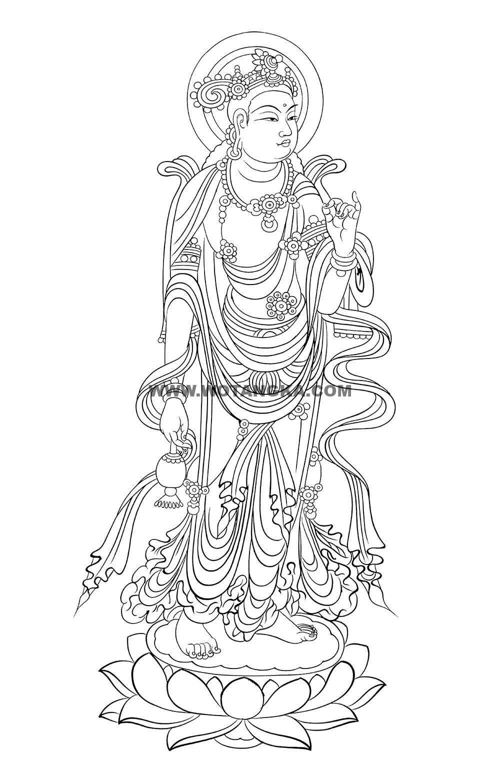 沃唐卡-唐卡白描线稿编号RD75845：榆林窟·中唐·菩萨