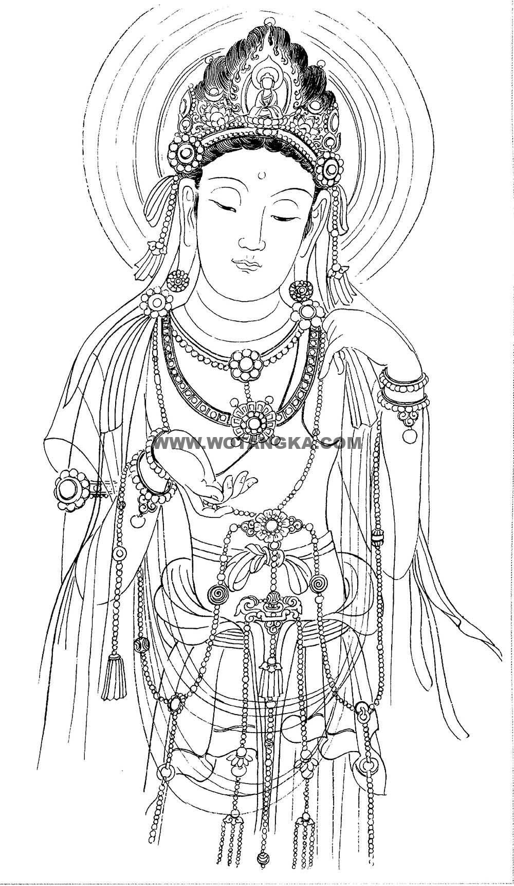 沃唐卡-唐卡白描线稿编号RD78119:观音菩萨