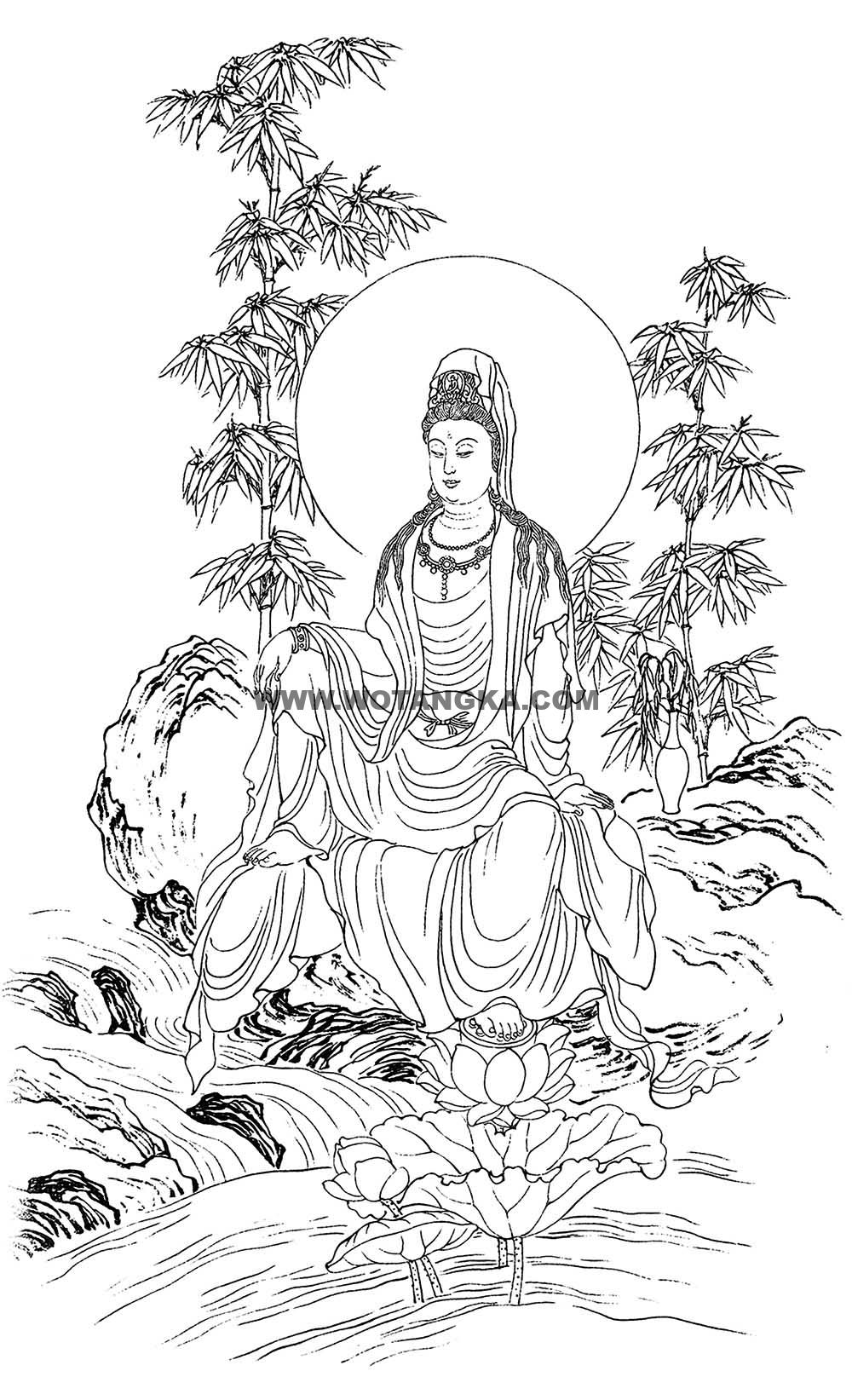 沃唐卡-唐卡白描线稿编号RD79015:静息观音