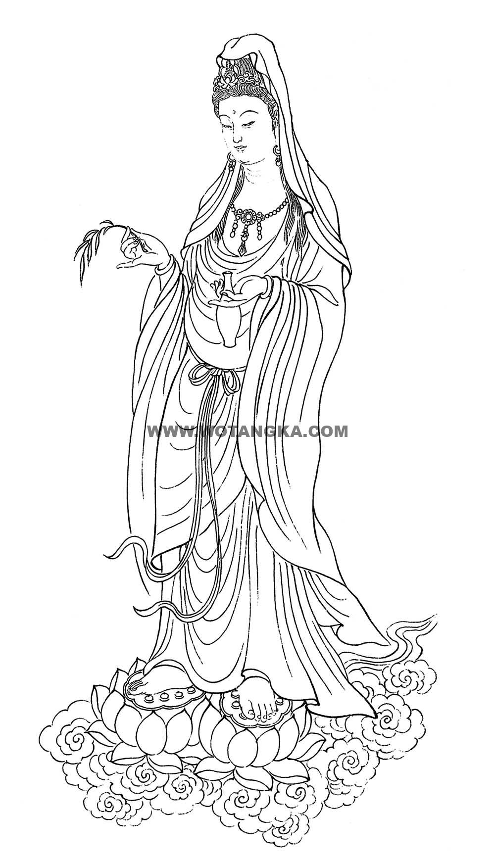 沃唐卡-唐卡白描线稿编号RD80105:滴水观音