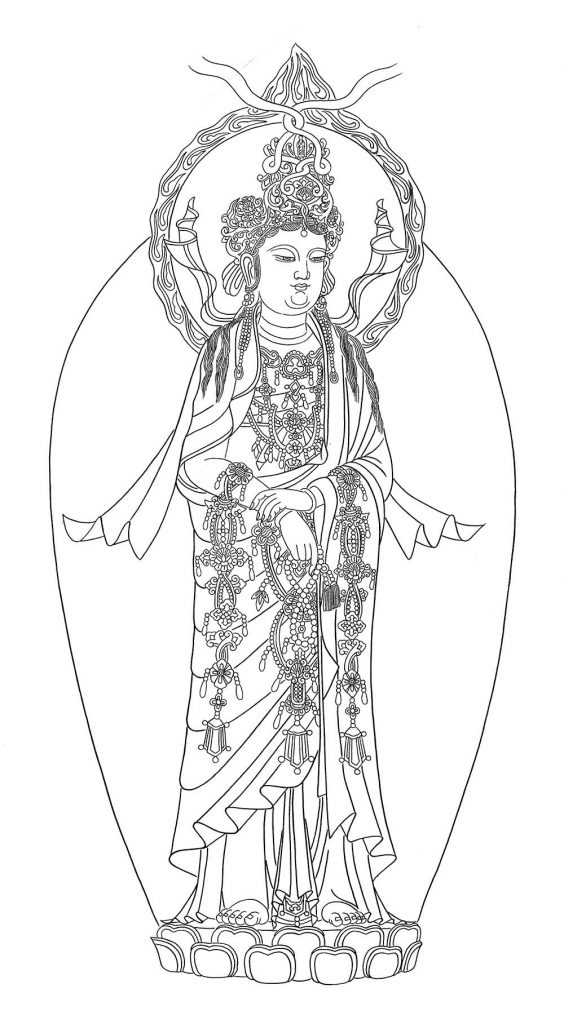 沃唐卡-唐卡白描线稿编号RD80938：圆光观音