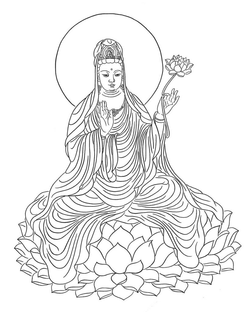 沃唐卡-唐卡白描线稿编号RD82119：持莲观音