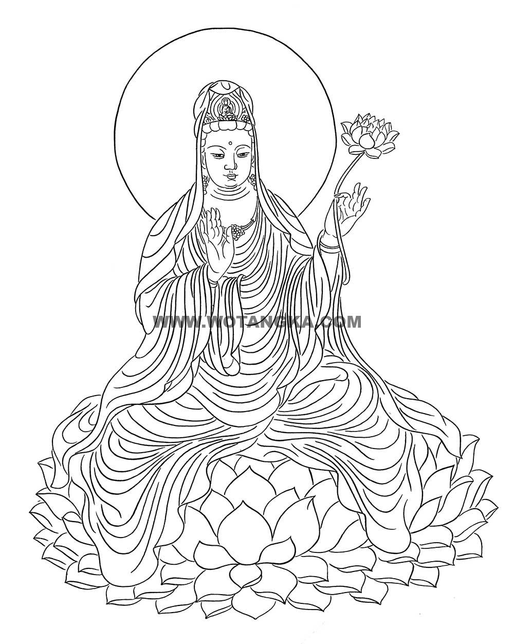 沃唐卡-唐卡白描线稿编号RD82119：持莲观音