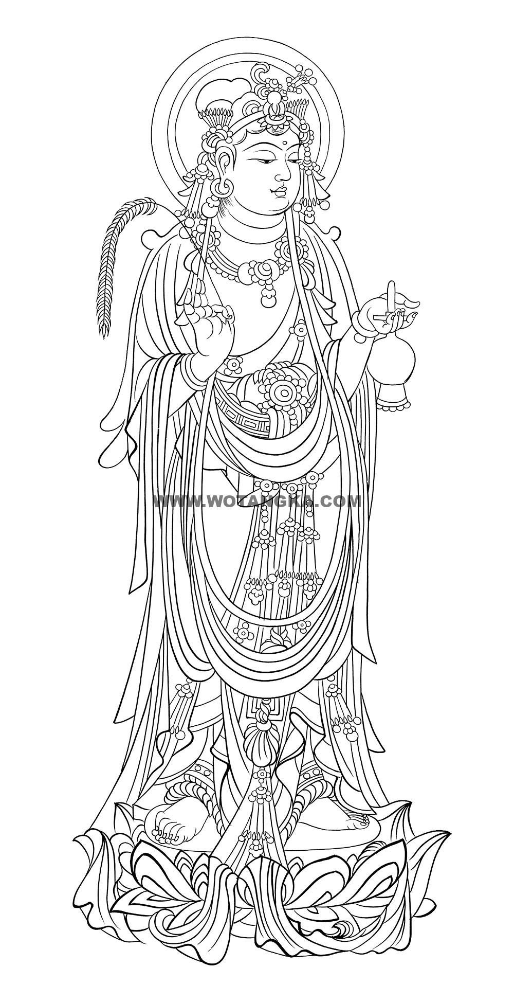 沃唐卡-唐卡白描线稿编号RD84514:榆林窟·中唐·菩萨