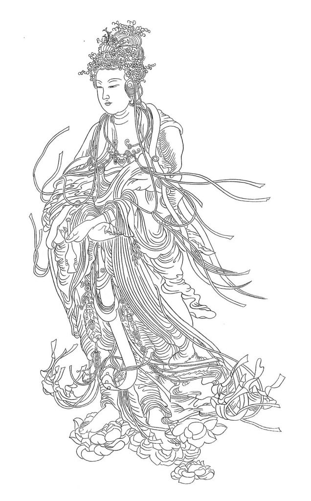 沃唐卡-唐卡白描线稿编号RD85190：滴水观音
