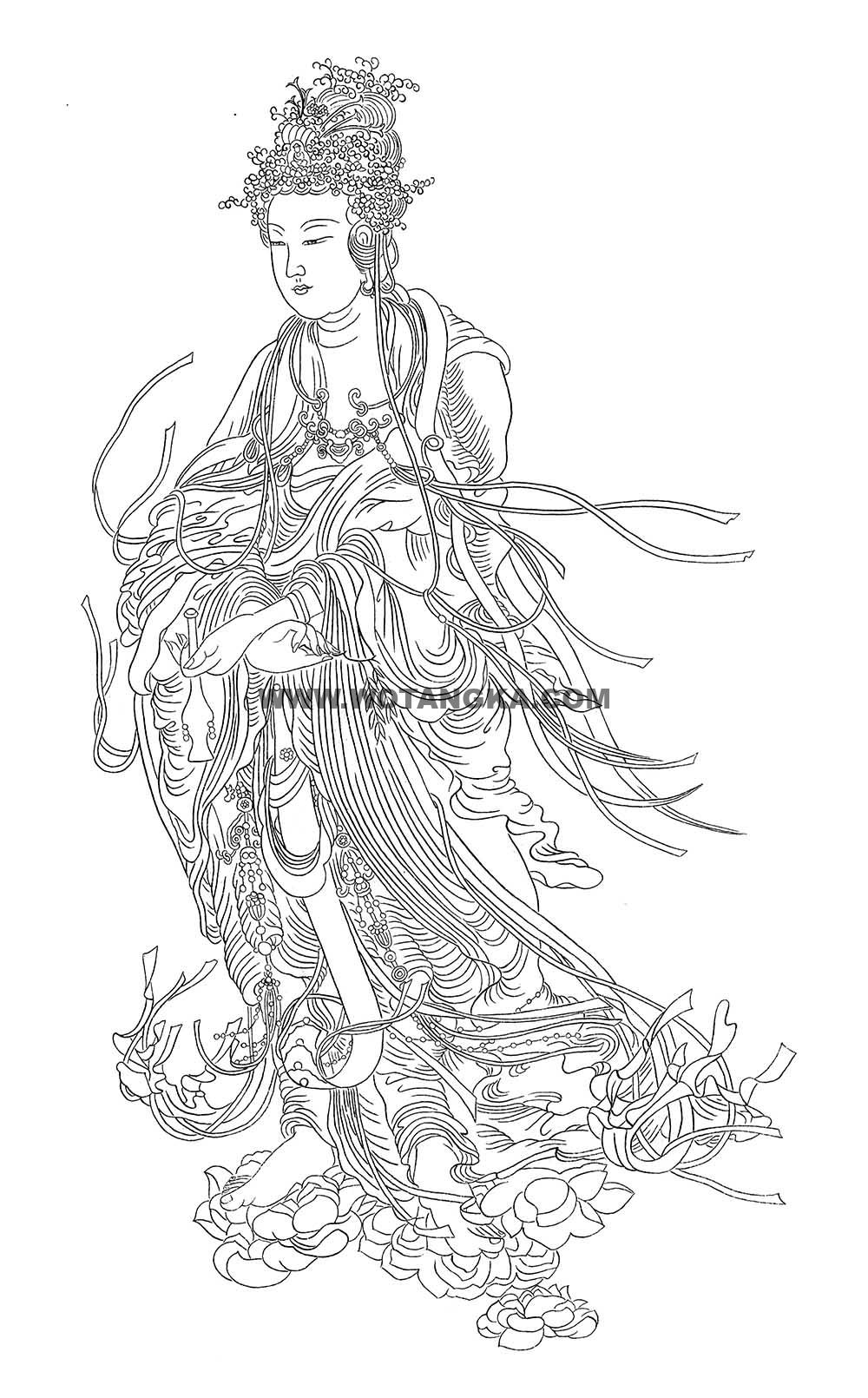 沃唐卡-唐卡白描线稿编号RD85190:滴水观音