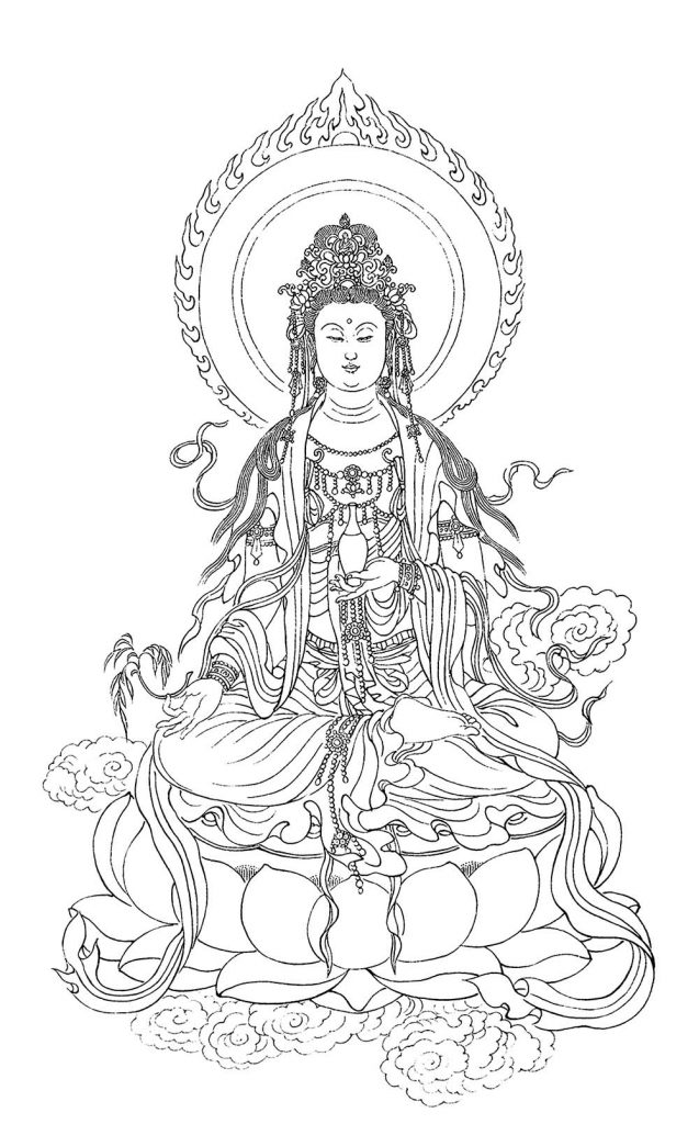 沃唐卡-唐卡白描线稿编号RD86542：滴水观音