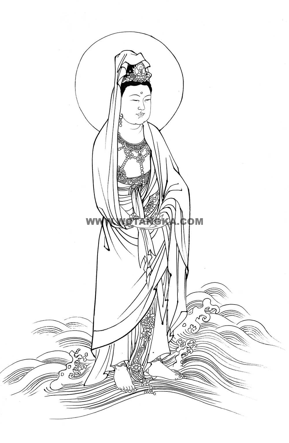 沃唐卡-唐卡白描线稿编号RD87822：一叶观音