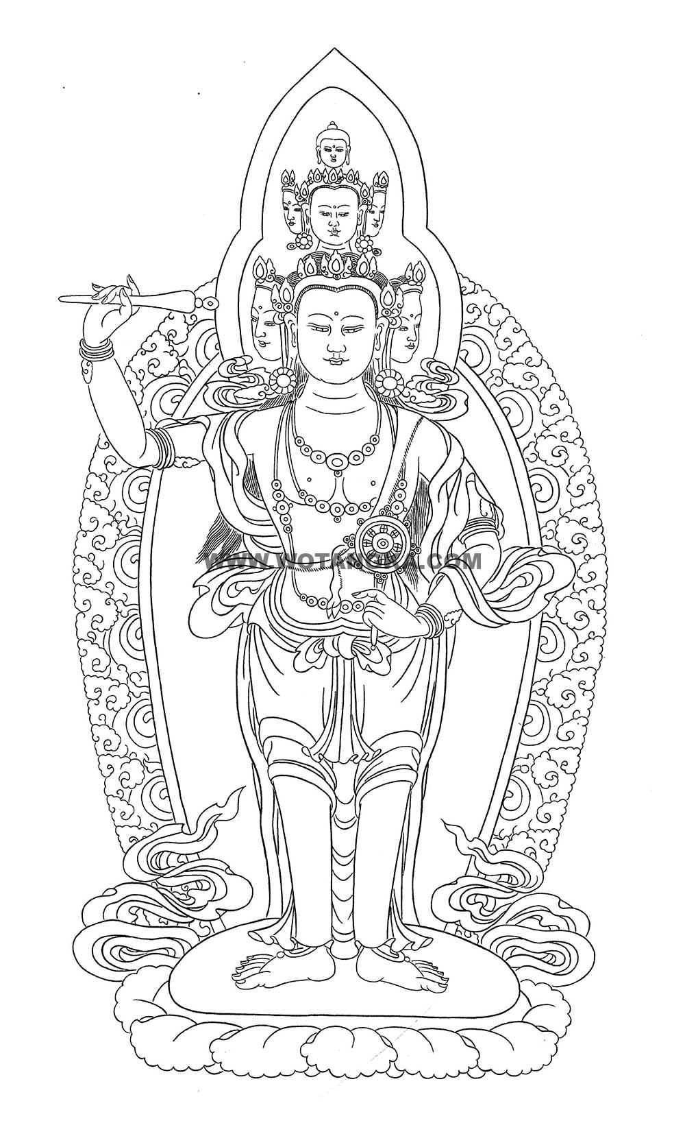 沃唐卡-唐卡白描线稿编号RD87974:如意轮观音