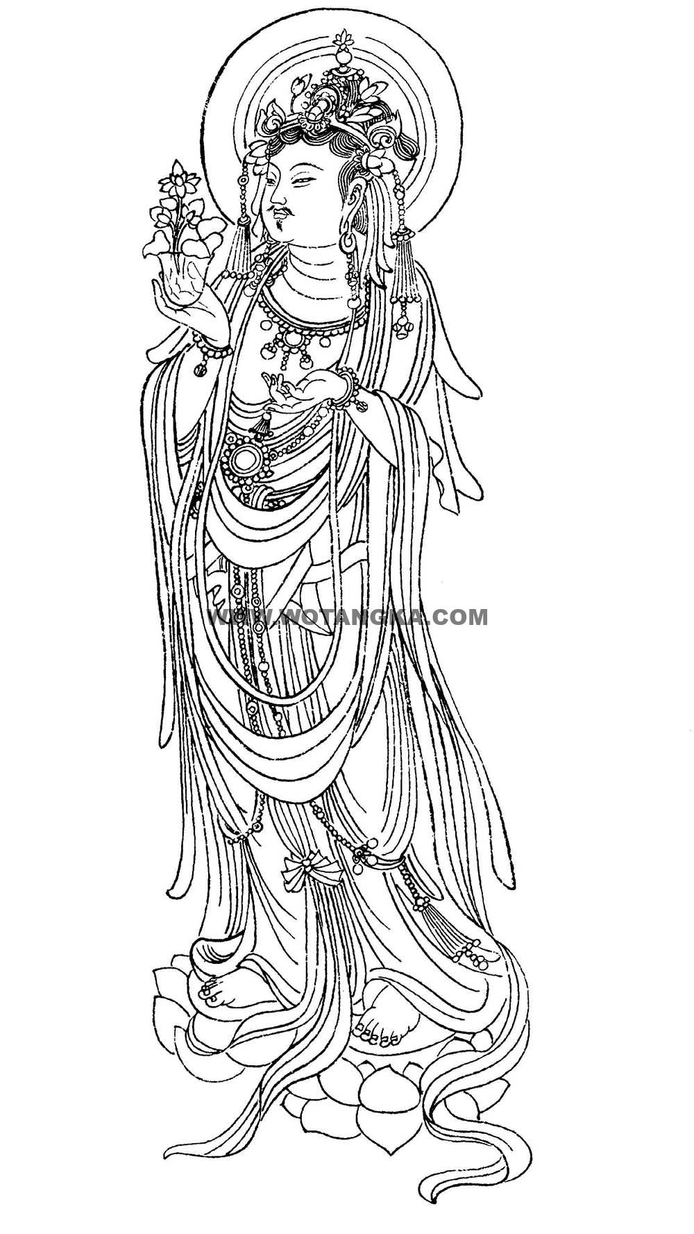 沃唐卡-唐卡白描线稿编号RD89395:持莲观音