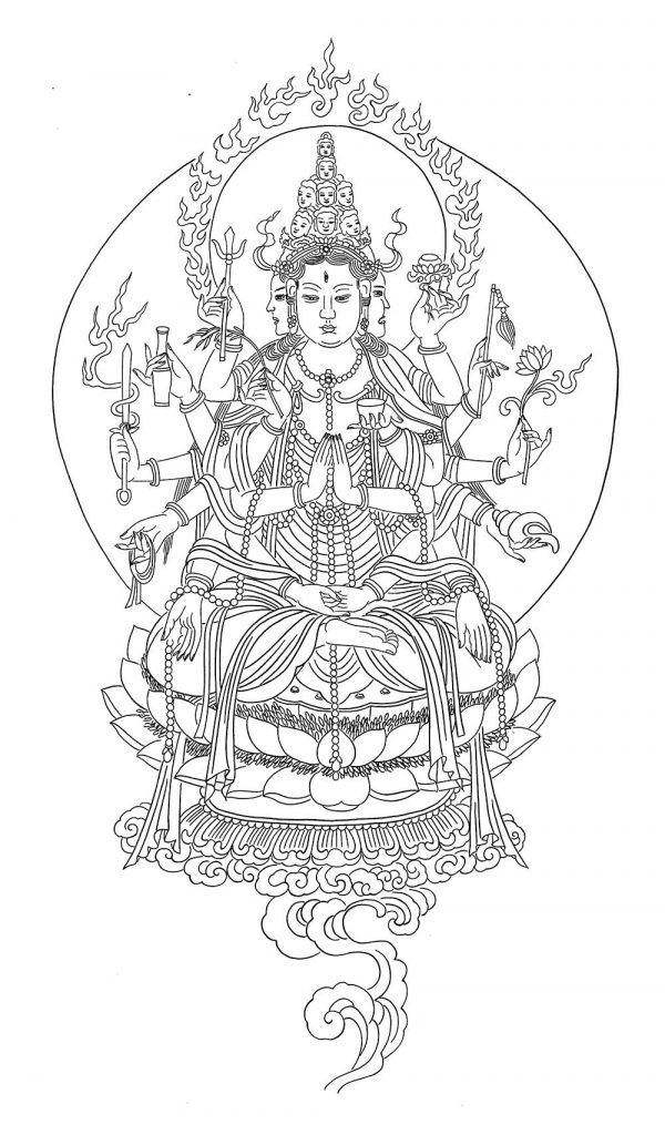沃唐卡-唐卡白描线稿编号RD91158：千手观音