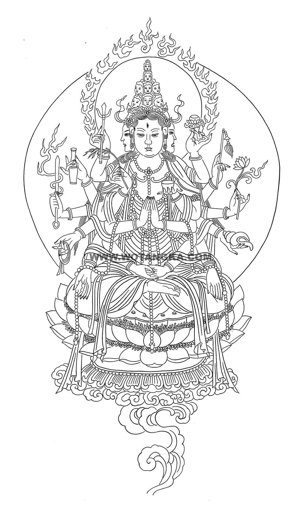 沃唐卡-唐卡白描线稿编号RD91158:千手观音