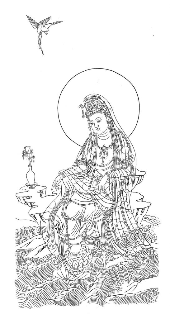 沃唐卡-唐卡白描线稿编号RD91996：净瓶观音
