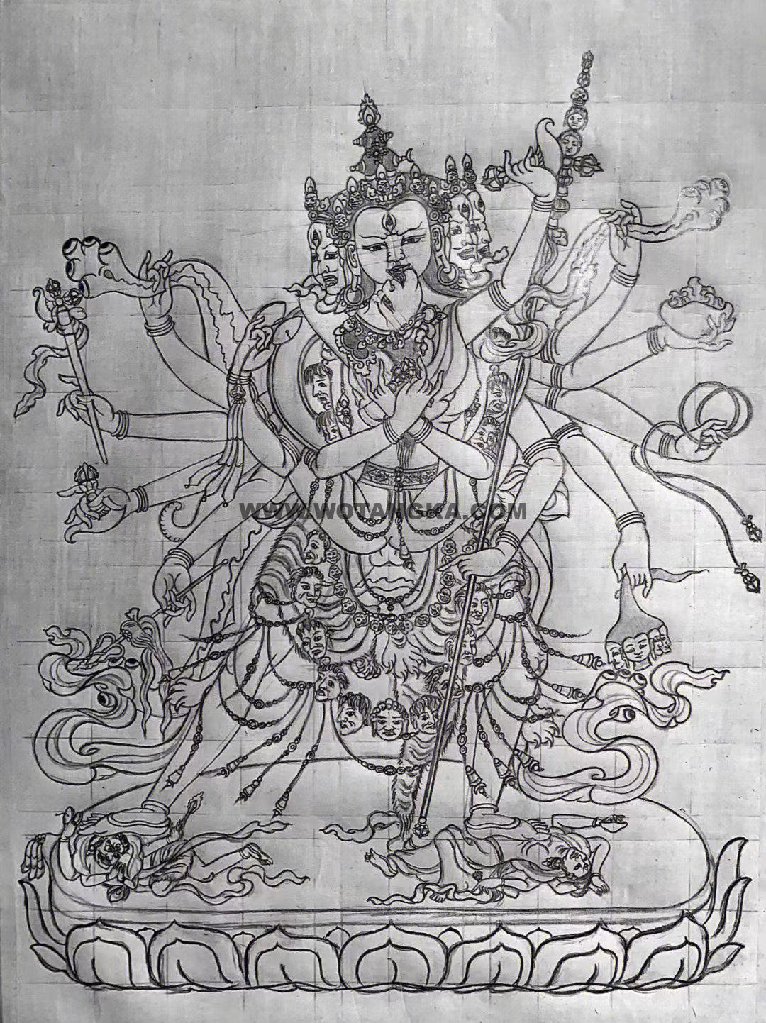 沃唐卡-唐卡白描线稿编号RD92200:时轮金刚