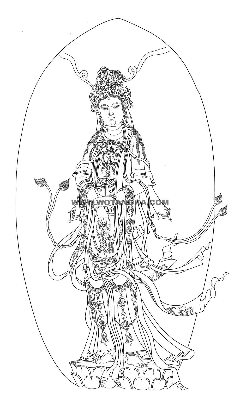 沃唐卡-唐卡白描线稿编号RD95574:圆光观音