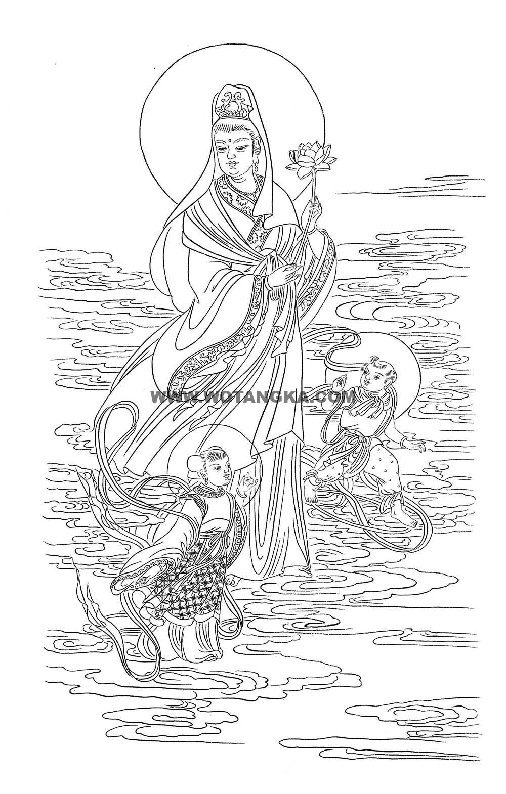 沃唐卡-唐卡白描线稿编号RD99074:送子观音