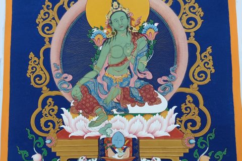 编号138-184253：蓝金唐卡-绿度母（70*50CM左右）